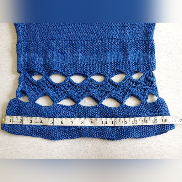 Vintage knit crochet top blue cotton cutout tank scoop neck sleeveless boho S M - Picture 16 of 16